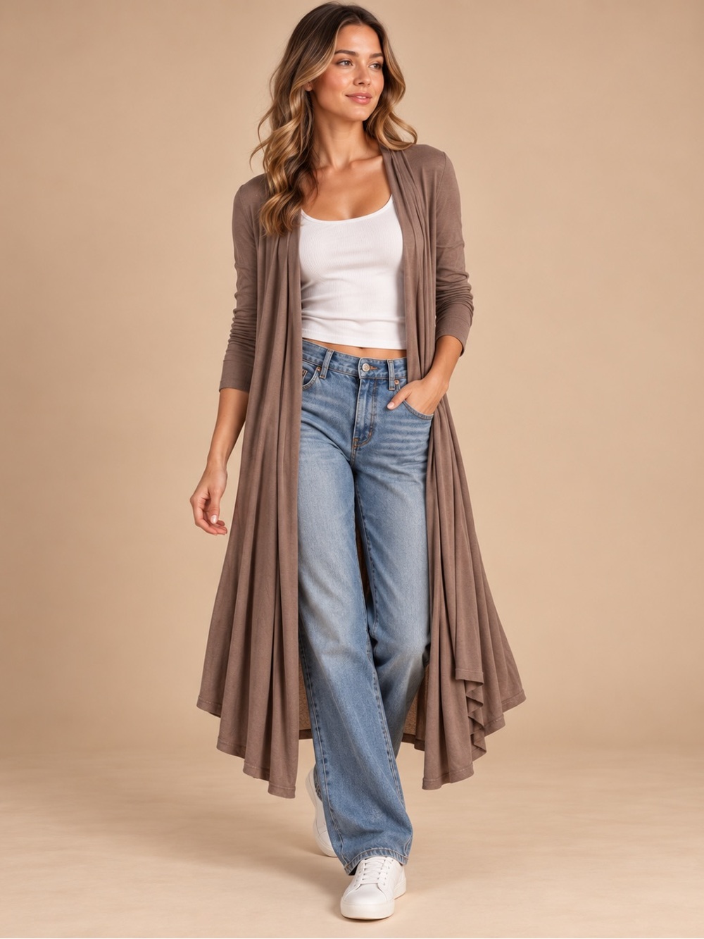 Rags & Couture XL Mocha Brown Longline Open Front Duster Cardigan